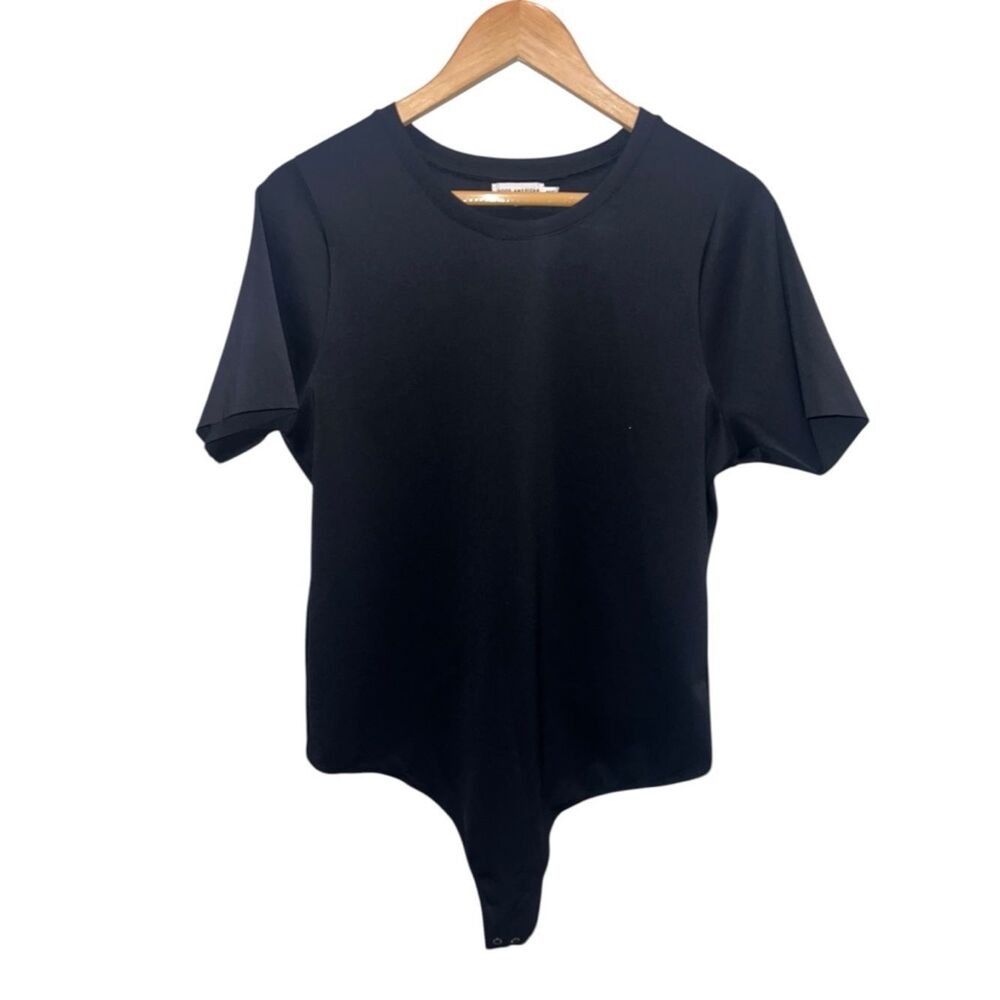 Good American Black Short Sleeve Bodysuit Size 5 Stretch Snap Bottom Minimalist - Picture 3 of 5